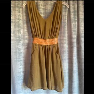 Olive Green Mini Faux Leather Belt Dress